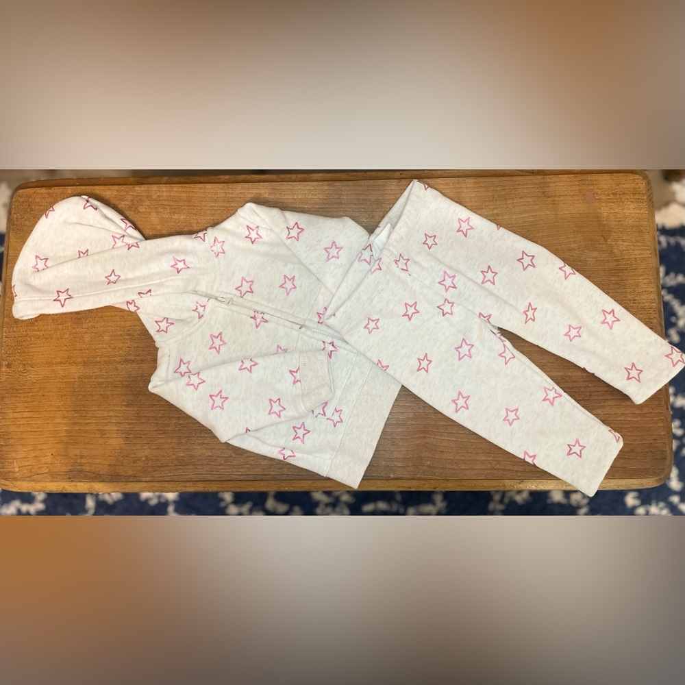 Gymboree White and Pink Sweat Suit Set with Star Design